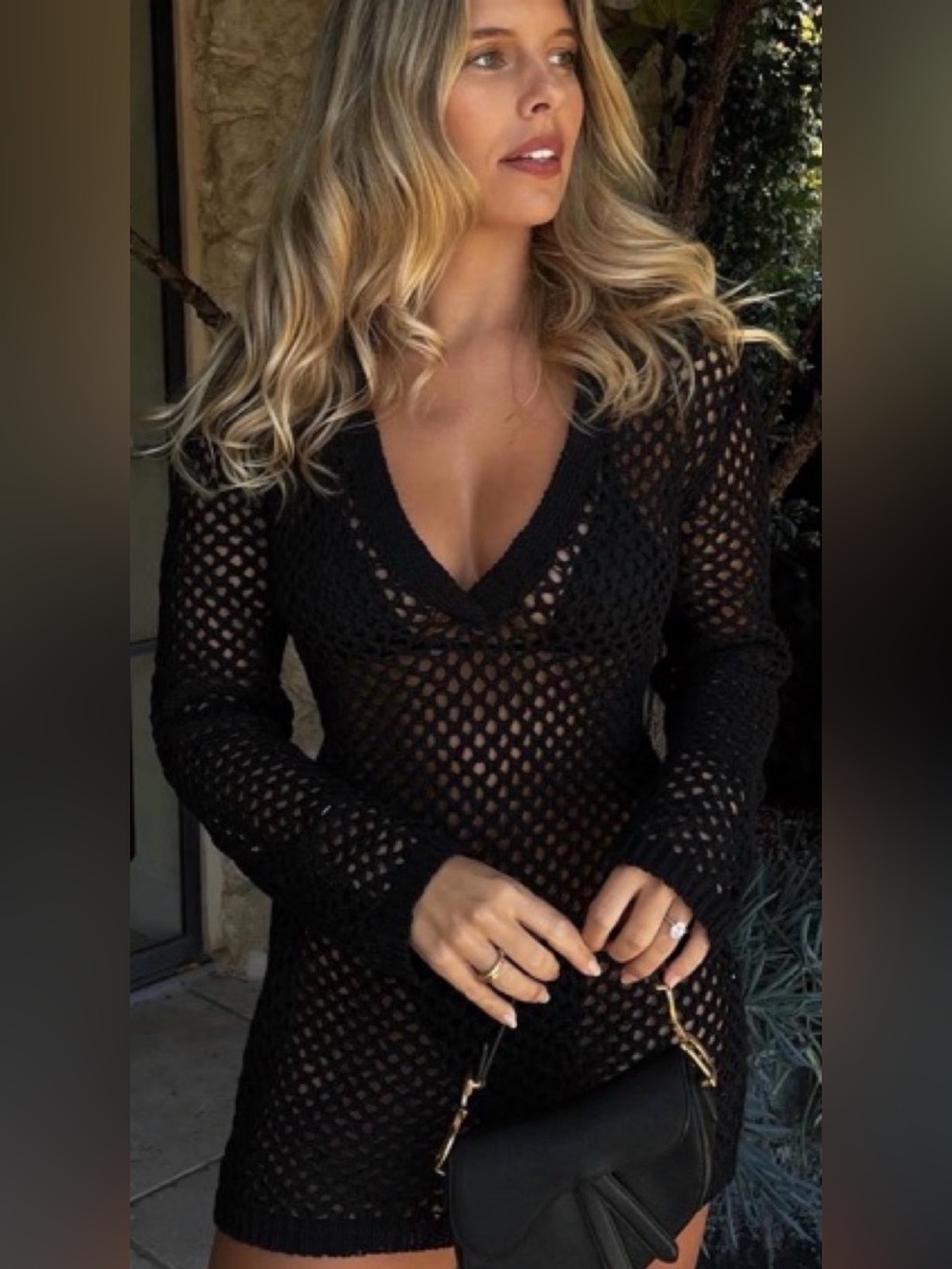 Monday Swimwear Black Crochet Long Sleeve Swim Coverup